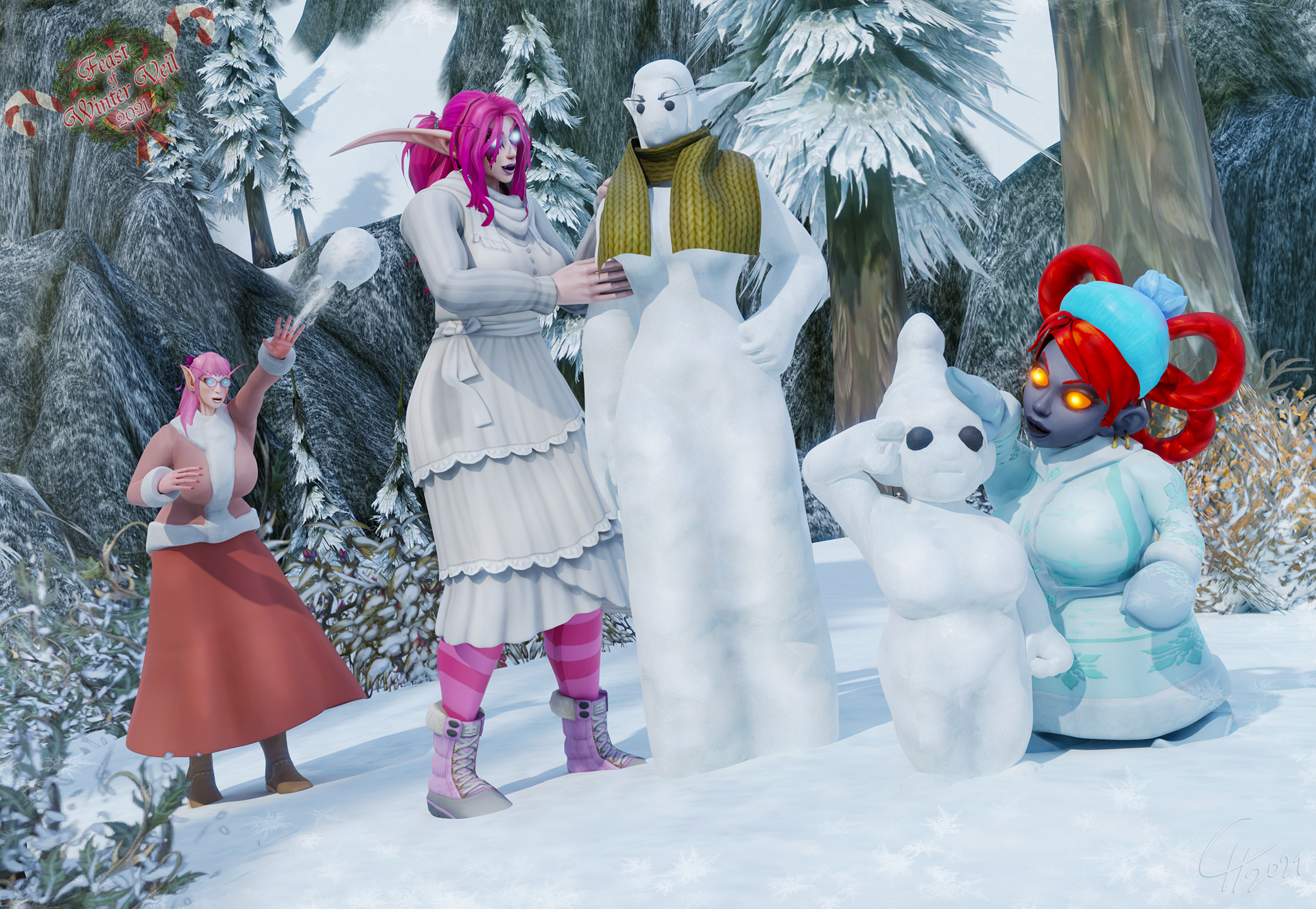 Winter Veil 2021: Gleeful Winter Fun Time [Nelf/Gnome/Half-elf/SWF/Comm]
Year has passend since the trio were together,
this time it is winter and what fun they can have
during the snowy season! Make snowelves and
snowgnomes or be the catalyst for snowfight!
[b][url=http://bakaras.com/murlocish/albums/userpics/10001/12/WinterVeil2021-03XL.png]==XL-Size Edit==[/url][/b]
Keywords: commission;OC;nelf;gnome;half-elf;SFW;dark iron gnome