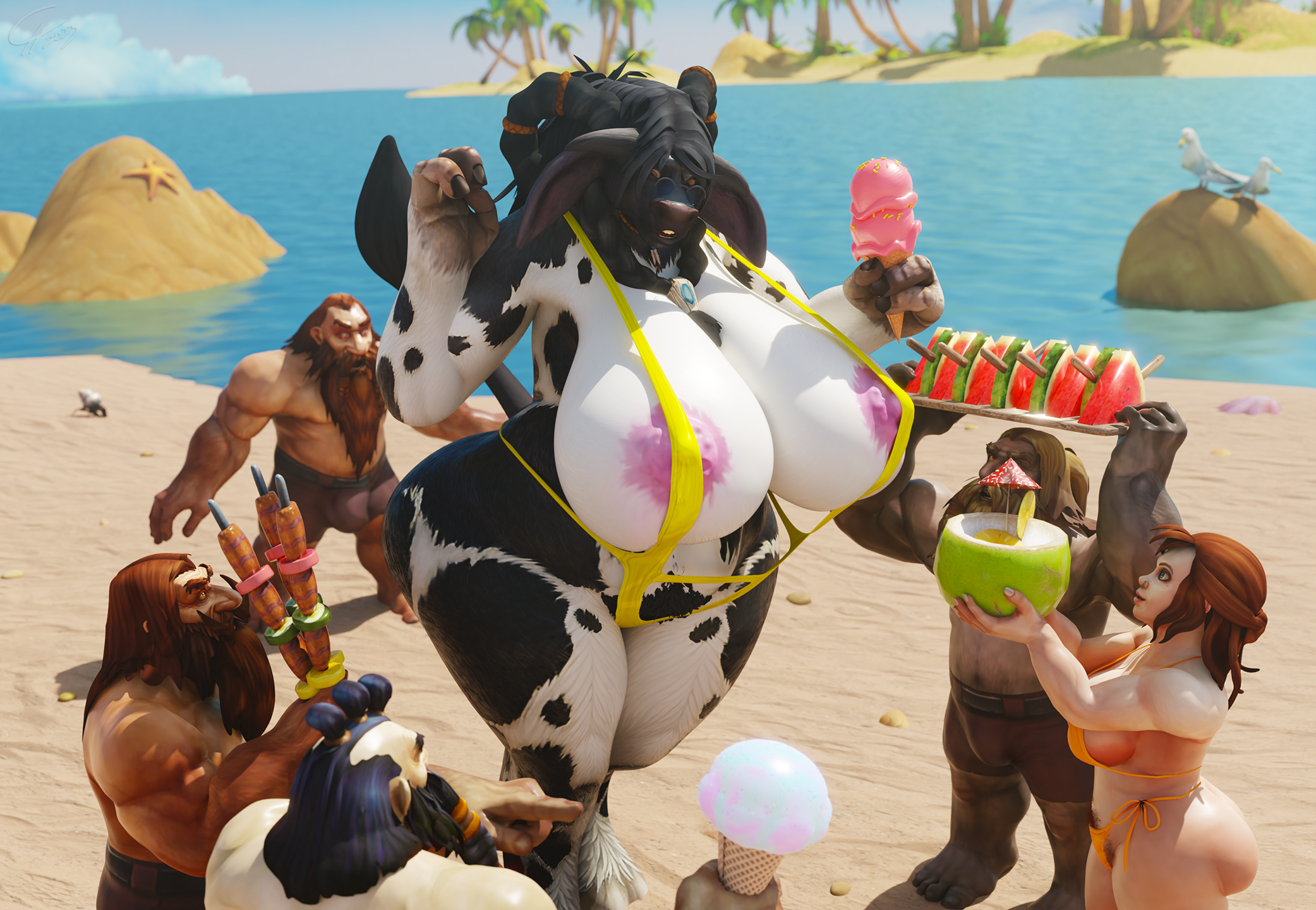 Ice Cream at the Beach [Tauren/BBW/Tease]
Normally, she doesn't wear anything [b]this[/b]
revealing, but she wanted to try out what her
colleague had tried few summers back.
Yet she wasn't expecting this kind of attention.
[b][url=http://bakaras.com/murlocish/albums/userpics/10001/15/NahimanaBeach2023XL.png]===XL-Size Edit===[/url][/b]
Keywords: OC;Tauren;BBW;Tease;Pinup;dwarf