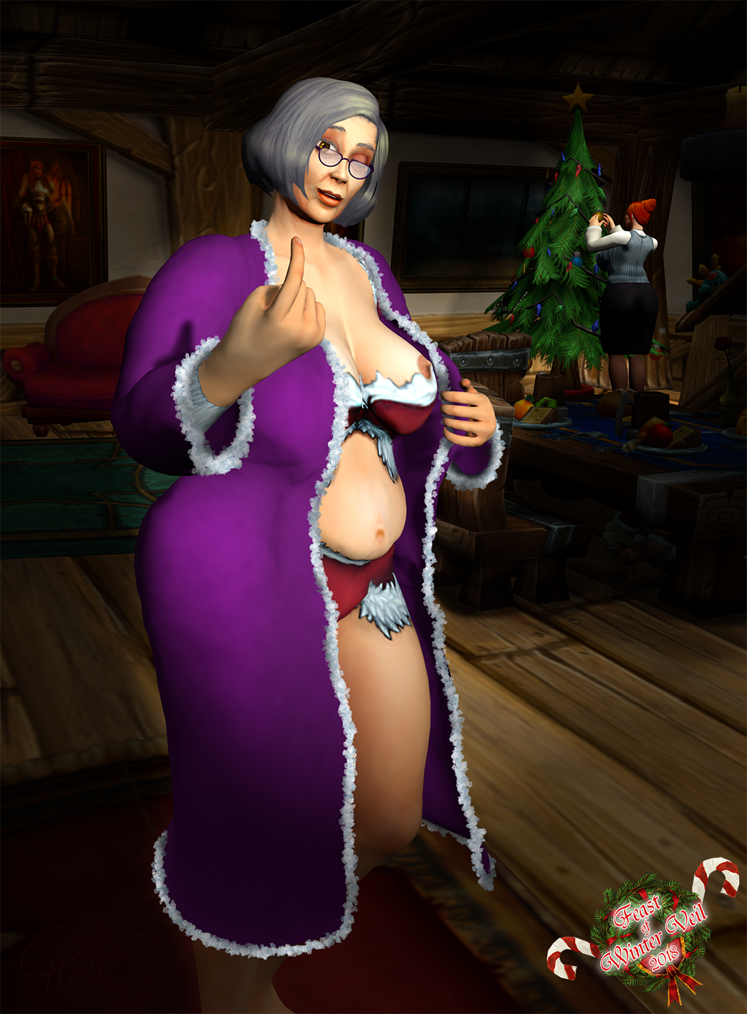 Winter Veil 2018: Gift Three [Human/Pinup/NPC]
Winter Veil is closing and Emma Felstone,
also known as Ol' Emma, is getting into festive mood
and she's getting help with the decorations from a
charity group - giving her ample time treat her guests.
[b][url=http://bakaras.com/murlocish/albums/userpics/10001/2018Xmas3picXL.png]==XL-Size Edit==[/url][b]
Keywords: NPC;Human;Pinup;OlEmma;gilf
