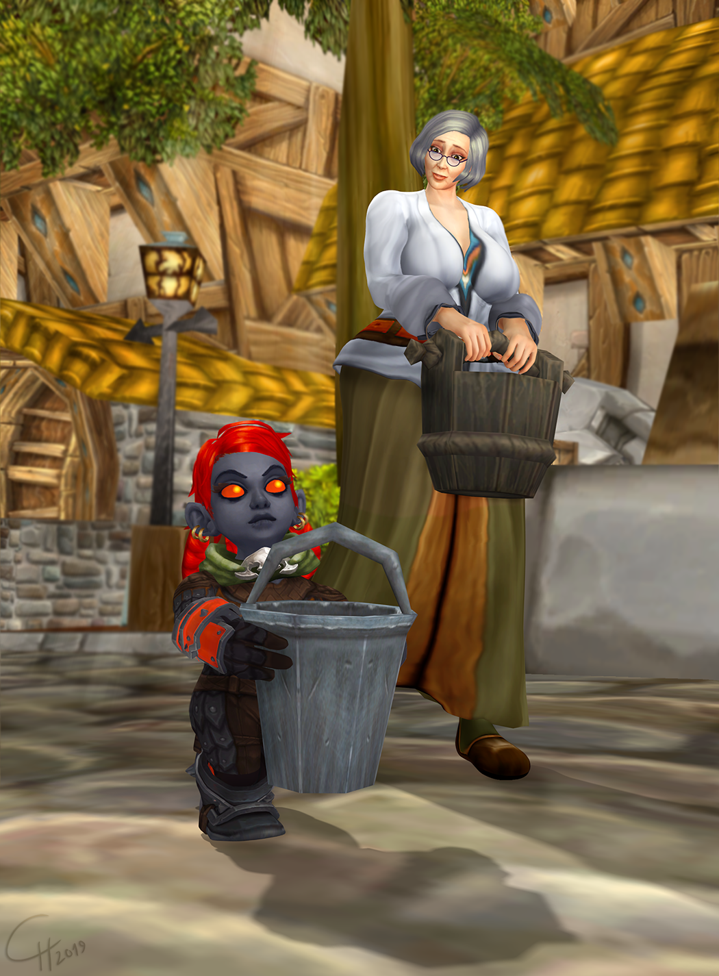 Small Things Helps the World [Gnome/Human/NPC]
While her madam is reporting her knightly
deeds at the barracks, her tough as nails
squire happened to stumble across ol'Emma
and to pass the time help her with her never
ending fetch-quest to refill underground bath house.
[b][url=http://bakaras.com/murlocish/albums/userpics/10001/DarkironGnomeUndEmmaXL.png]==XL-Size Edit==?[/url][/b]
Keywords: NPC;SFW;Human;Gnome;OlEmma;Dark Iron Gnome