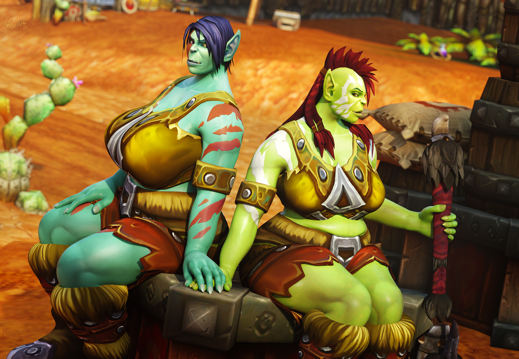 Grunts of Razor Hill [Orc/SFW]
Just two burly guards stationed over
at Razor Hill, having a rest and daring a
risky maneuver in public. [b]Scandalous![/b]
[b][url=http://bakaras.com/murlocish/albums/userpics/10001/18/2026Summer02XL.png]==XL-Size Edit==[/url][/b]
Keywords: Orc;BBW;SFW;Pinup;Tease