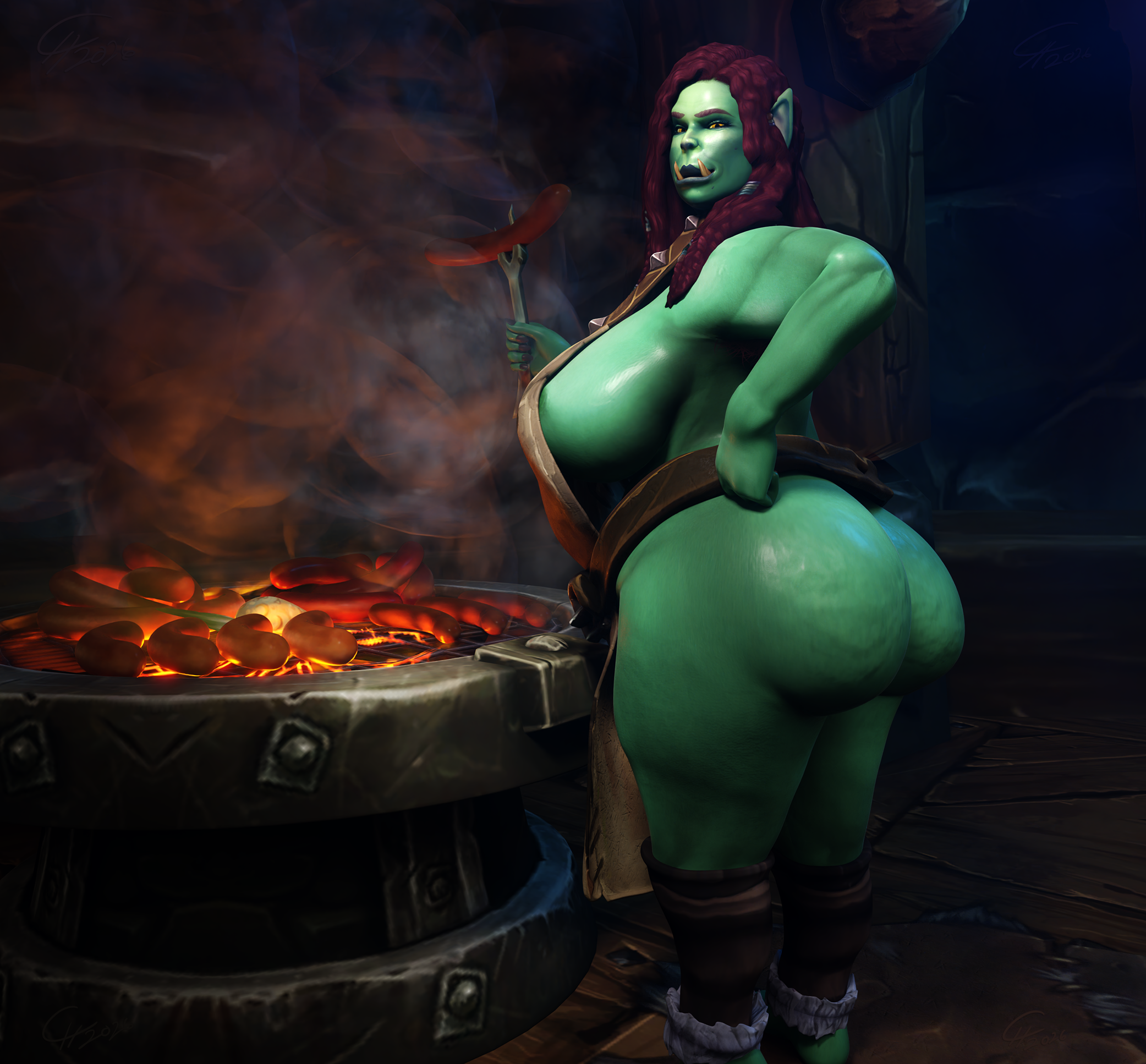 Midnight Snack with Mama [Orc/Pinup/Tease]
Can't get any sleep because of the munchies?
Don't worry, Mama knew this and she's grilling
some thick and juicy sausages to fulfil that
aching hunger and get that needed food coma.
[b][url=http://bakaras.com/murlocish/albums/userpics/10001/19/MamaOrcetteLateSnackXL.png]==XL-Size Edit==[/url][/b]
Keywords: OC;BBW;Orc;Pinup;Tease