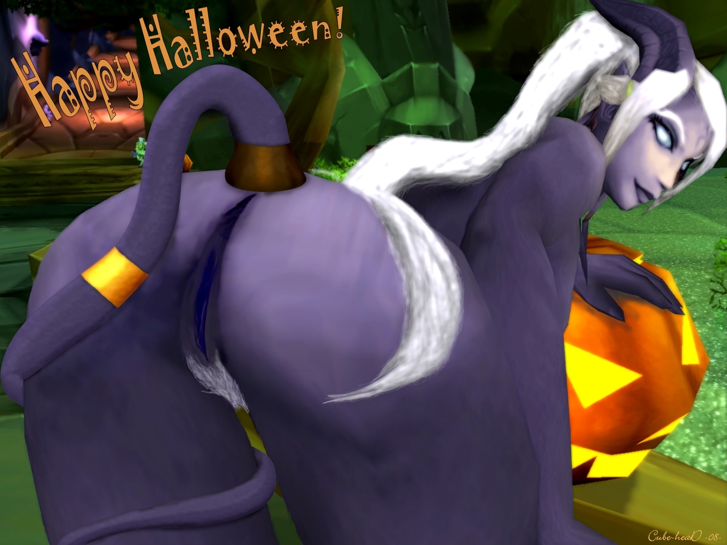 Trick or Treat? Treat! [Draenei/Pinup]
2008 Halloween picture, where in the original picture her pussy was covered and if you clicked on the wrong link,
you wouldn't get to see Selanaars pussy, but a Tauren guys ass.
Keywords: Draenei;OC;pre2010;pinup