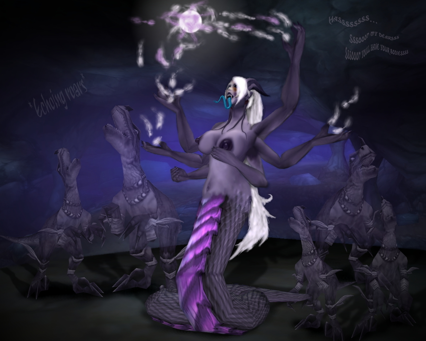 Sssssserpent Queen [Darkside/Draenei/Anthro/Naga]
Trying out another mixed anthro picture, using Sel and Naga.
Keywords: Darkside;OC;Draenei;Anthro;Naga
