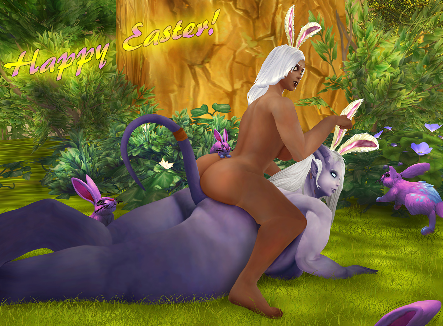 Urdina & Selanaar: Happy Easter! [Human/Draenei/Pinup/Tease]
Happy Easter 2018!
To celebrate the spring, the ladies wanted
to show more of their hindquarters for you.
[b][url=http://bakaras.com/murlocish/albums/userpics/10001/UrdUndSelEasterButtXL.jpg]==XL-Size Edit==?[/url][/b]
Keywords: Human;OC;Draenei;Pinup;Tease