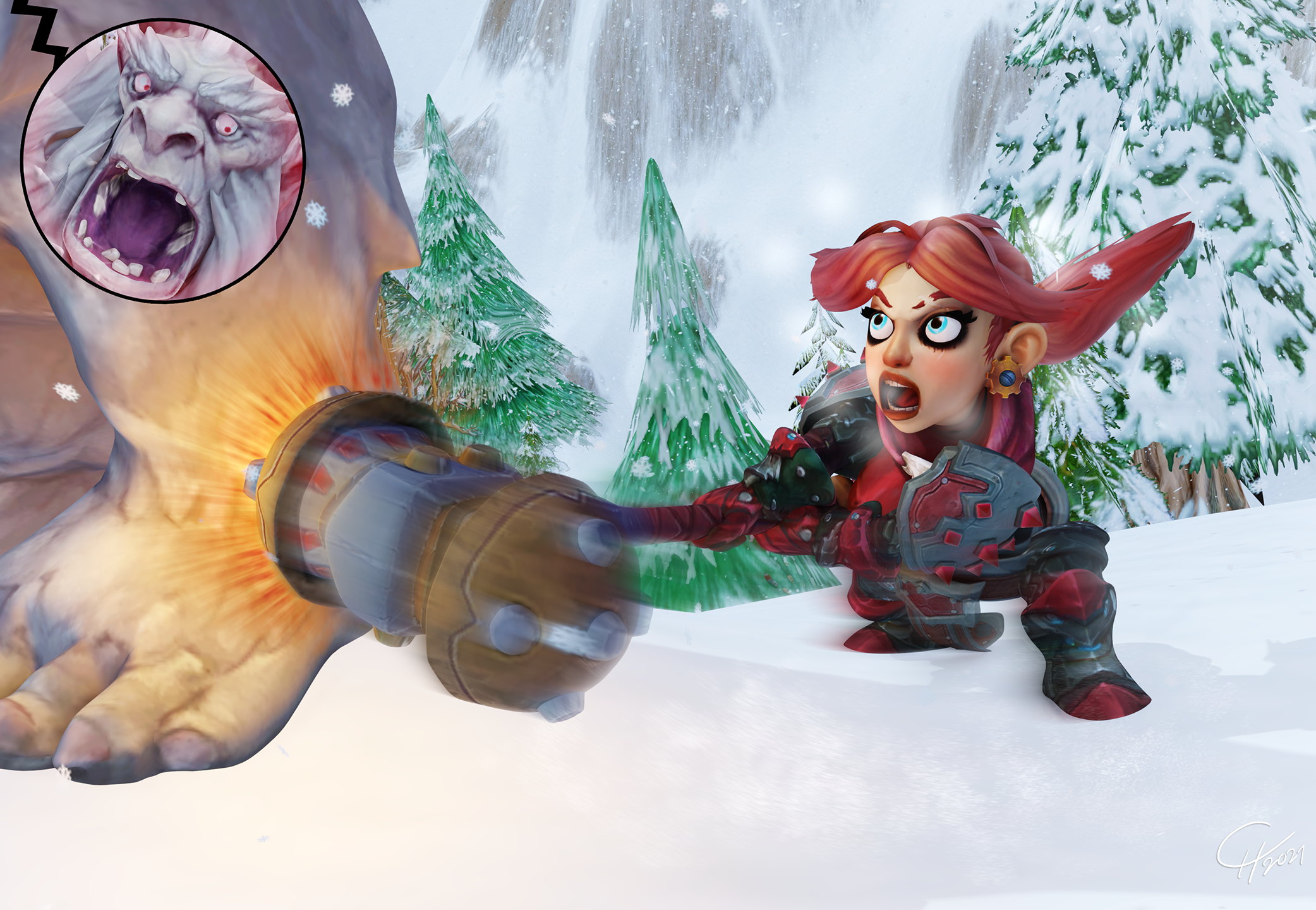 Ankle Breaker in Action [Gnome/SFW]
Those darn Wendigos are once again
causing trouble near Kharanos, Dun Morogh.
The Mountaneers has had enough of it and sent
a lone Gnome to cull the numbers - who notoriously
known for shattering her foes ankles.
[b][url=http://bakaras.com/murlocish/albums/userpics/10001/5/2021BrixiWarriorScene01XL.png]==XL-Size Edit==[/url][/b]
Keywords: OC;Gnome;SFW