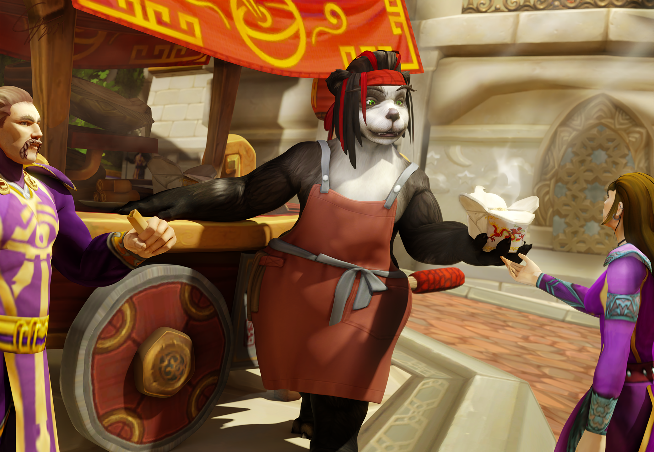 Traveling Noodle Vendor [Pandaren/SFW]
Ever since the protective mists surrounding
Pandaria dissipated, Chunho Irontummy,
had wanted to travel far and wide.
To see the world and share the joy of his
family noodle recipe(to finance his tour).
[b][url=http://bakaras.com/murlocish/albums/userpics/10001/18/NoodleVendor2021XL.png]==XL-Size Edit==[/url]
Keywords: OC;Pandaren;SFW