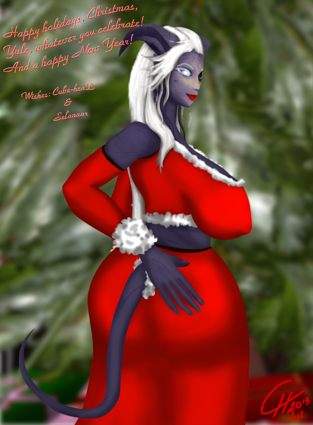 Hyv�� Joulua from Selanaar! [Draenei/Pinup/Tease]
Happy Holidays, Christmas, Yule and whatever you celebrate! 2013!
Keywords: Draenei;OC;Tease;Pinup;BBW