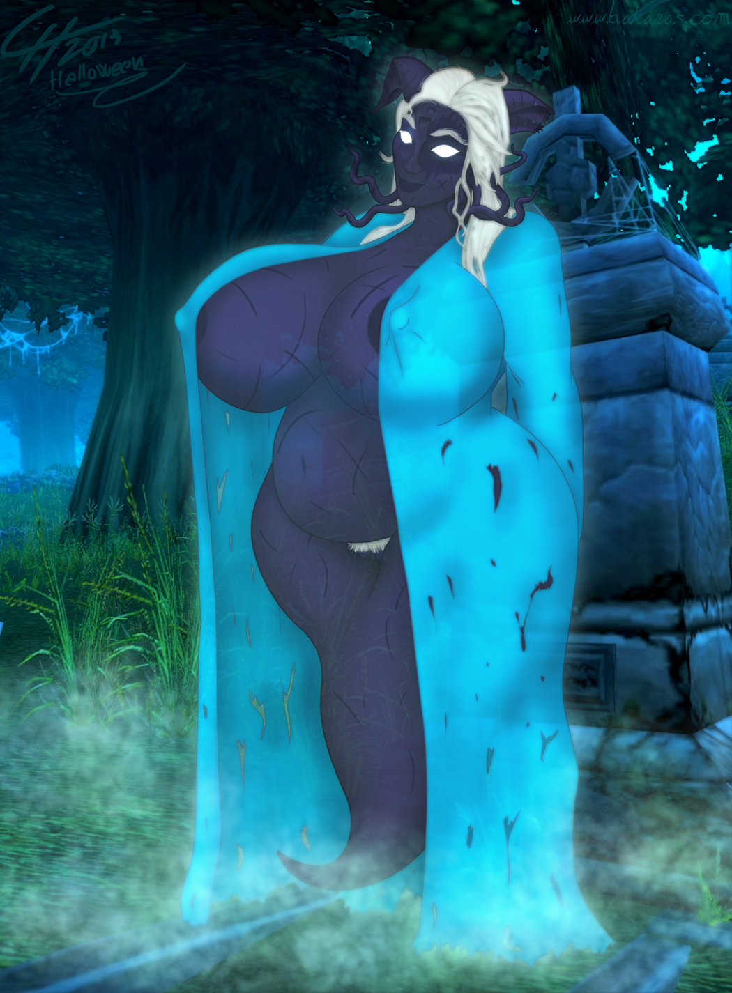 Wind from the Past [Draenei/BBW/Pinup]
Hallow's End is here and soon Day of the Dead!
With these special days, lost love ones and spirits roam
the lands of the living, celebrating and having fun time.
Also here's Selanaar as a ghost!
Keywords: Draenei;OC;BBW;Pinup
